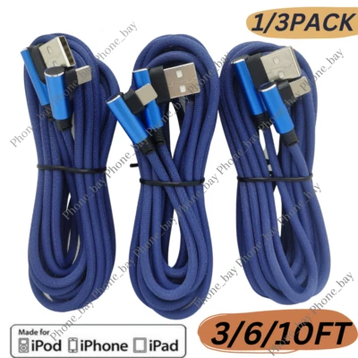 Cable cargador rápido USB de codo de 3/6/10 pies para iPhone 14 13 12 11 Pro 8 6 XS XR cable Foto 1 de 4