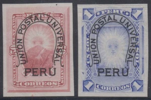 PERU 1883 UPU PERU HORSESHOE Sc 99-100 TOP VALUES IMPERF PROOFS INDIA PAPER RARE - Picture 1 of 1