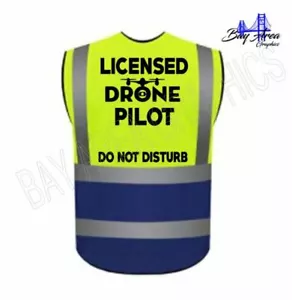 Licensed Drone Pilot Safety vest YELLOW-BLUE REFLECTIVE+POCKETS+High Visibility - Picture 1 of 5