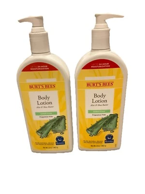 2 X Burts 蜜蜂身体乳液敏感肌肤含芦荟和乳木果油,12 盎司 — 第 1/2 张图片