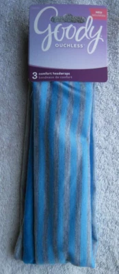 3 Goody Comfort Headwraps 2 Inch Wide Soft Fabric Head Bands Blue Gray Workout - Image 1 of 4