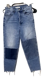 Pacsun Women's Blue Jeans size 24 Ultra High Rise Slim patchwork crop raw hem - Picture 1 of 9
