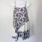 Umgee Patchwork Paisley Floral Lace Inset Tank Top Tunic Women's Lg Jewel Tones