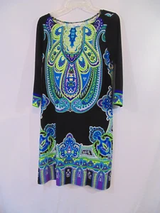 London Times black w/Blue and Green Paisley Print 3/4 sleeve sz 8 - Picture 1 of 3