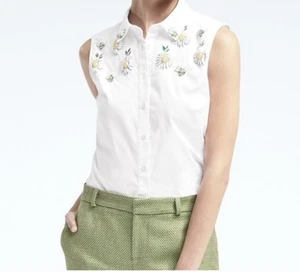 Blusa BANANA REPUBLIC Riley Blanca Sin Mangas Adornada Con Cuentas Margarita Talla 8 - Imagen 1 de 9