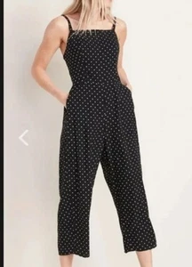 Old Navy Jumpsuit Crop Wide Leg Women's Size S Black Polka Dot Oversized - Picture 1 of 20