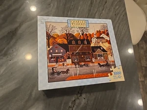 Charles Wysocki Valley Farm Street 1000 PC Puzzle Used Bagged Hasbro MB Counted - Picture 1 of 16