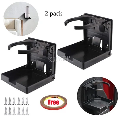 2pcs Universal Folding Drink Cup Holder Mount Boat Marine Caravan Car RV Black - Image 1 of 4