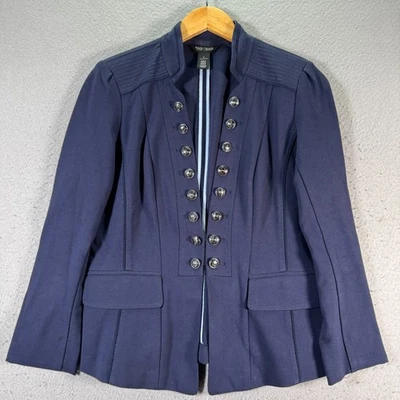 White House Black Market Military Jacket Womens 8 Blue Button Padded Career Wear - Image 1 of 4