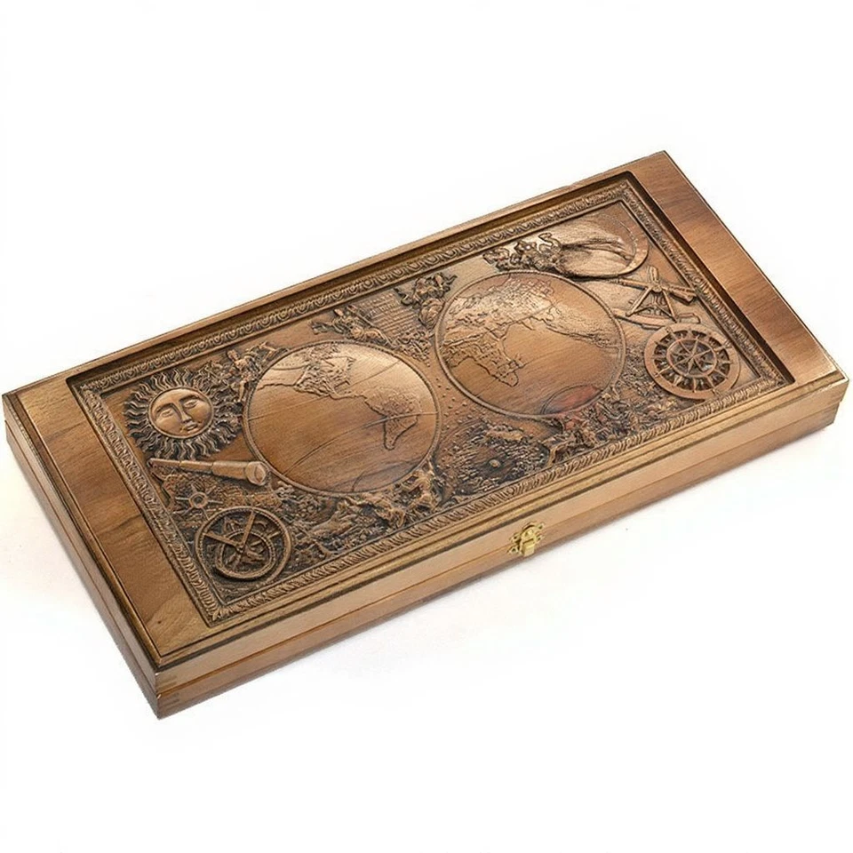 Handmade Wooden Backgammon Set "Atlas" – 21.6 in Carved Board - Image 1 of 4