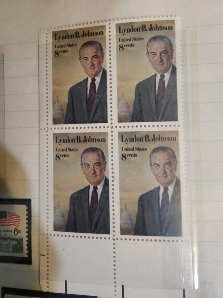 1973 President Lyndon Johnson Block of 4 8c Postage Stamps Sc# 1503 Unused -#I84 - Image 1 of 1