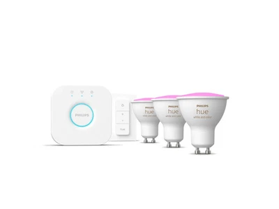 PHILIPS Hue White & Color Ambiance Starter-Set 3x GU10 Lampen + Bridge + Dimmer - Bild 1 von 4