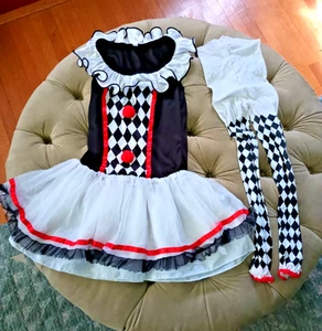 Harlekin Honig Kostüm Kleid Leggings Handgelenk Ärmel rot schwarz weiß Spitze Jr S 3-5 - Bild 1 von 9