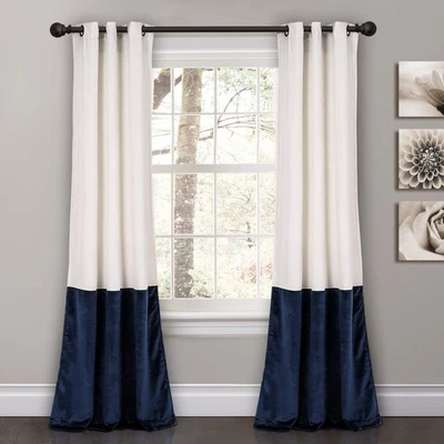 Prima Velvet Curtains Color Block Light Filtering Window Panel Set for Living... - Image 1 of 4