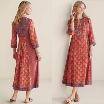 Vestido Boho Midi Estampado Mixto Bordado Fénix Suave Surroundings Talla Pequeña XS Foto 1 de 4