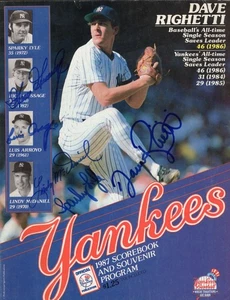 Dave Righetti Sparky Lyle Gossage McDaniel Arroyo autographed Yankees Program 87 - Picture 1 of 2