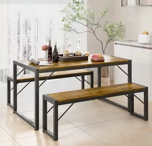 4-Piece Dining Set with 2 Benches and Metal Frame, Space-Saving Design. - Picture 1 of 6