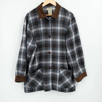 Vintage St Johns Bay Flannel Plaid Shirt Jacket Mens XL Brown Blue Workwear Barn - Image 1 of 4