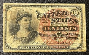Ten Cents Fractional Postage Currency 10c Circulated #94681 - Picture 1 of 2