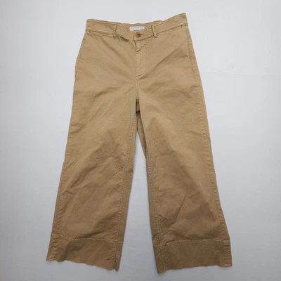 Everlane 高腰阔腿踝休闲裤 10 码棕色棉弹力波西米亚 — 第 1/4 张图片