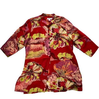Top túnica floral de lana de seda boho artística Coldwater Creek talla XL  Foto 1 de 4