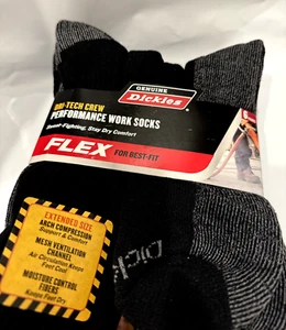 Dickies Big and Tall Extended Size Mens Comfort Crew Work Socks 6 Pairs Black - Picture 1 of 5