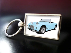 AUSTIN HEALEY SPRITE (PALE BLUE) METAL KEY RING. CHOOSE WHEEL STYLE. - Picture 1 of 2