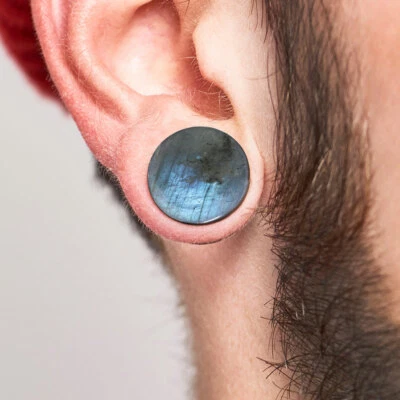 Par de tapones para los oídos acampanados dobles de piedra natural de labradorita Foto 1 de 3