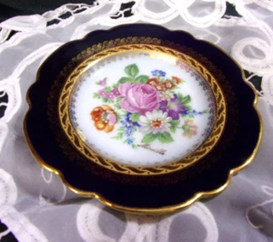 Objet D'art Cobalt Blue Limoges France Floral Gold Rim &Trim 5" Plate -Signed - Picture 1 of 8