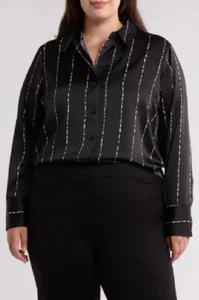 NORDSTROM RACK Satin Long Sleeve Button-Up Shirt (size 1X) - Picture 1 of 1