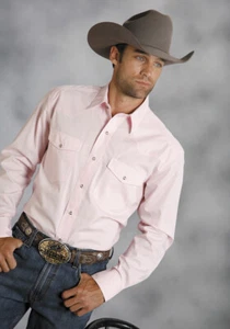 Roper Mens Pink 100% Cotton L/S Snap 1 Pt Back Yoke Poplin Western Shirt - Picture 1 of 4