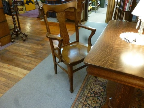 Antique Oak Arm Chair t-back solid seat Office Dining room 1900's Cover