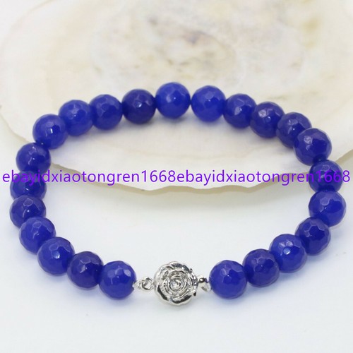 VALENTINO Bracciali perle rotonde giada blu sfaccettata naturale 8 10 12 mm 7 5 pollici