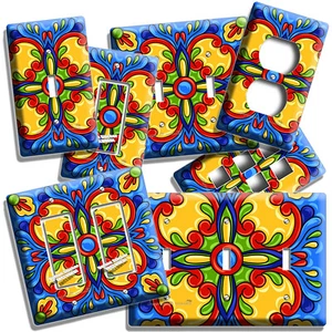 MEXICAN TALAVERA TILE STYLE LIGHT SWITCH OUTLET WALL PLATE KITCHEN FOLK HD DECOR - Picture 1 of 34