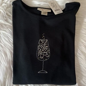 M&C Ropa Deportiva Mujer Mediana Vacaciones Año Nuevo Champagne Negro L/S Top AnxAl - Imagen 1 de 4