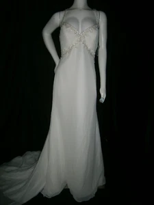 Morilee Madeline Gardner 12 Wedding Dress Ivory Chiffon Straps Beaded NWOT - Picture 1 of 12