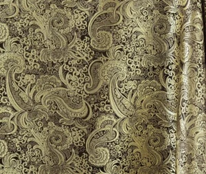 Gold Black Paisley Metallic Brocade Fabric 60” Width Sold By The Yard - Picture 1 of 2