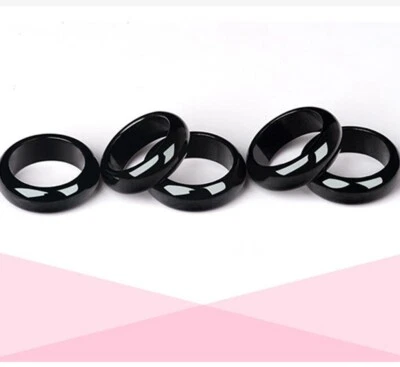 Certified Oil Black Burma Natural Grade A Jade jadeite Circle Ring USA 6-12 - Image 1 of 4