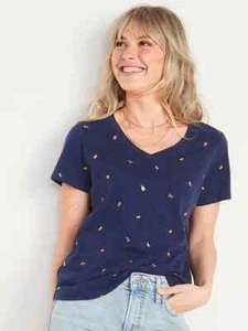 NWT Old Navy Soft EveryWear Printed V-Neck Tee T-Shirt Navy Fruit Women Small - Picture 1 of 7