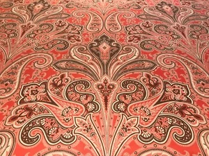SCALAMANDRE PAPAYA & TAN "KELLIE GARDEN" PAISLEY PRINT INDOOR OUTDOOR FABRIC - Picture 1 of 7