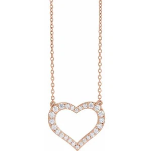 14K Rose Gold 3/8 Ct Lab Grown Diamond Heart Pendant Necklace 16-18", 3.75g - Picture 1 of 2