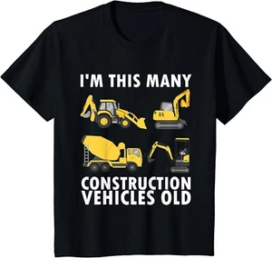4 Years Old Boy Construction Trucks 4th Birthday Party Gift Unisex T-Shirt - Picture 1 of 3