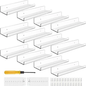 BTSD-home 12 Pack 15" Clear Acrylic Wall Shelves | Floating Display Set - Picture 1 of 8