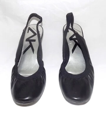 Anne Klein Sport Black Leather Slingback Wedge Heel Sandal, Ballet-Style Vamp 9M - Image 1 of 4