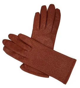 Womens Leather Winter Driving Gloves Cognac Brown Perforated Lined SZ Med - Picture 1 of 12