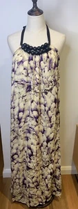 Cooper St Long Dress Halter Neck Tan Purple Earthy Cotton Bead Necklace Size 12 - Picture 1 of 11