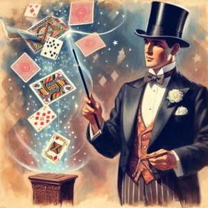 Vintage Circus Life #2 Magician's Cards - 8x8 Cotton Quilt Crafting Fabric Block - Picture 1 of 1
