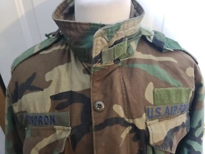 复古美国军用野战夹克带衬里林地迷彩外套中号补丁  — 第 1/4 张图片
