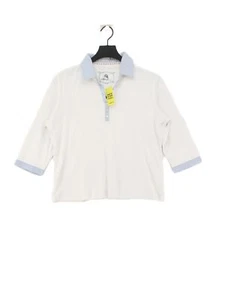 DASH Women's Top UK 16 White Cotton with Elastane 3/4 Sleeve Collared Basic - Picture 1 of 6