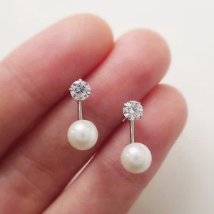 Pendientes De Chaqueta Colgantes De Perla Shell De Plata Esterlina Con CZ - Imagen 1 de 13